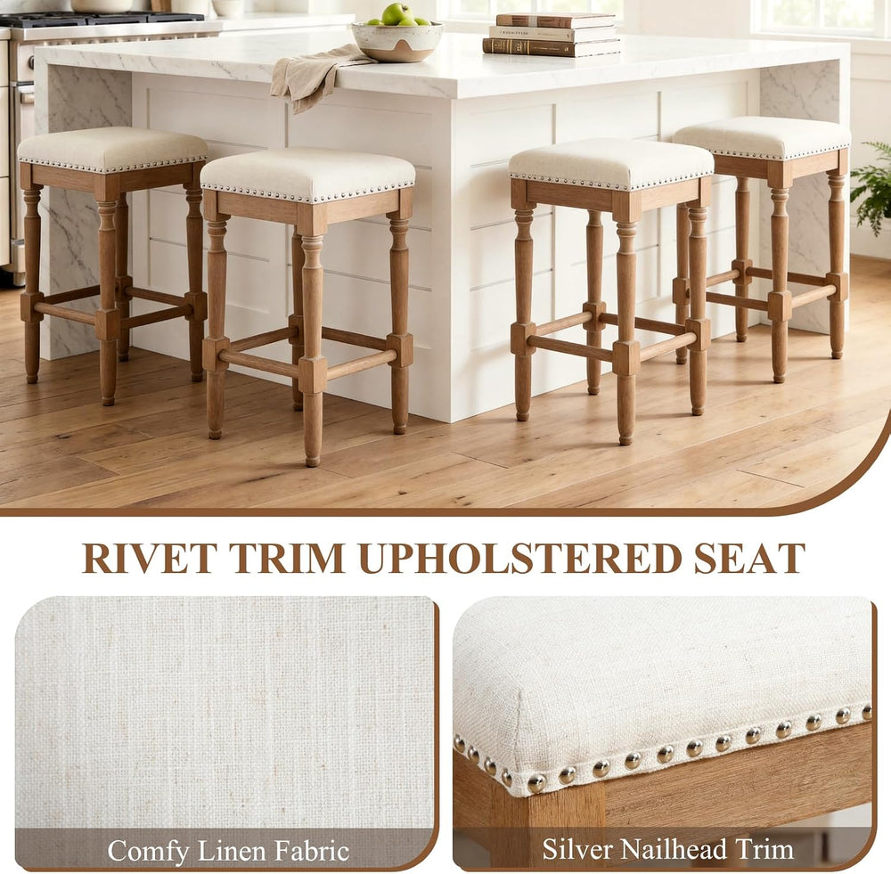 26" Backless Bar Stools Set of 4 for Kitchen Island, Farmhouse Wooden Co...