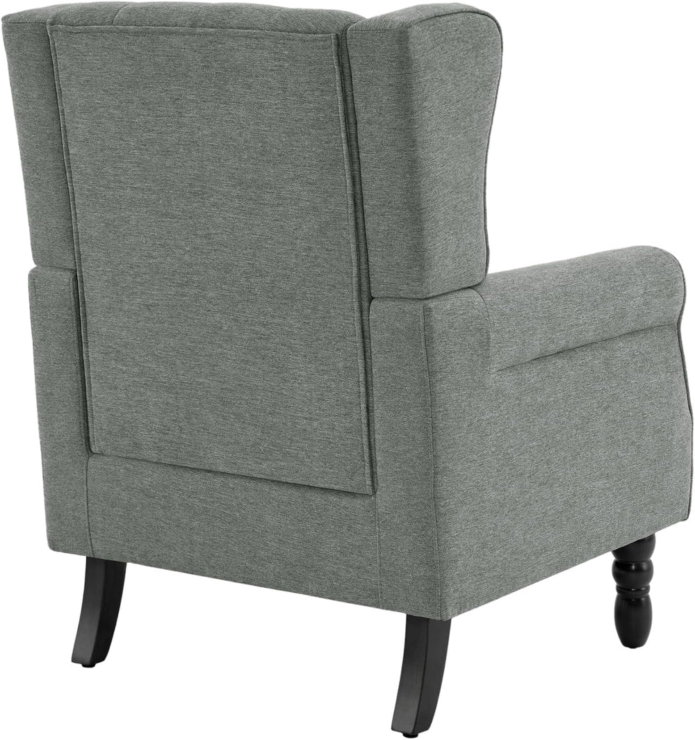 High Back Accent Chairs Set of 2, Wingback Armchair in Fabric, Gray