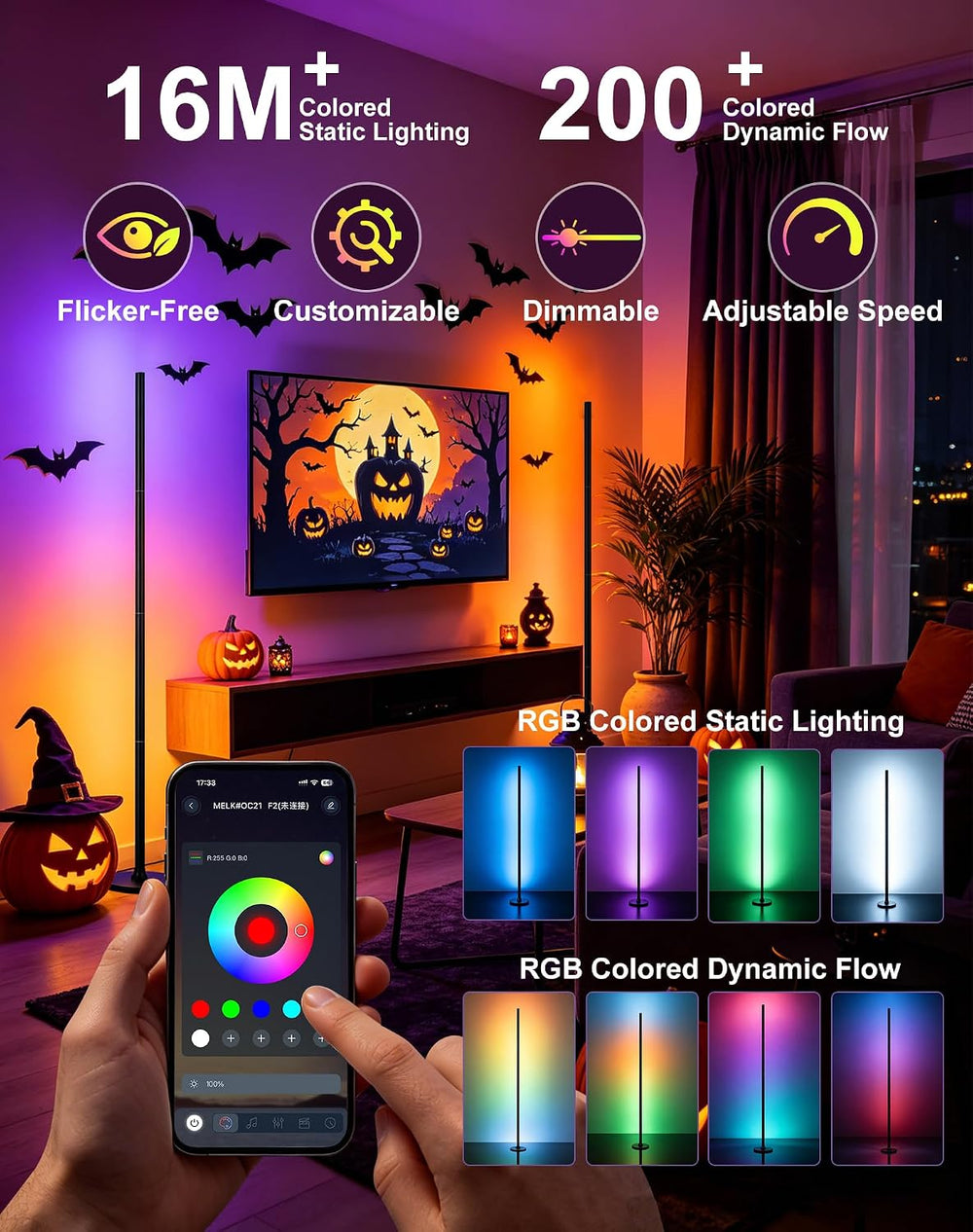 Smart RGB Corner Floor Lamp, Remote & App Control, Music Sync Ambient Light