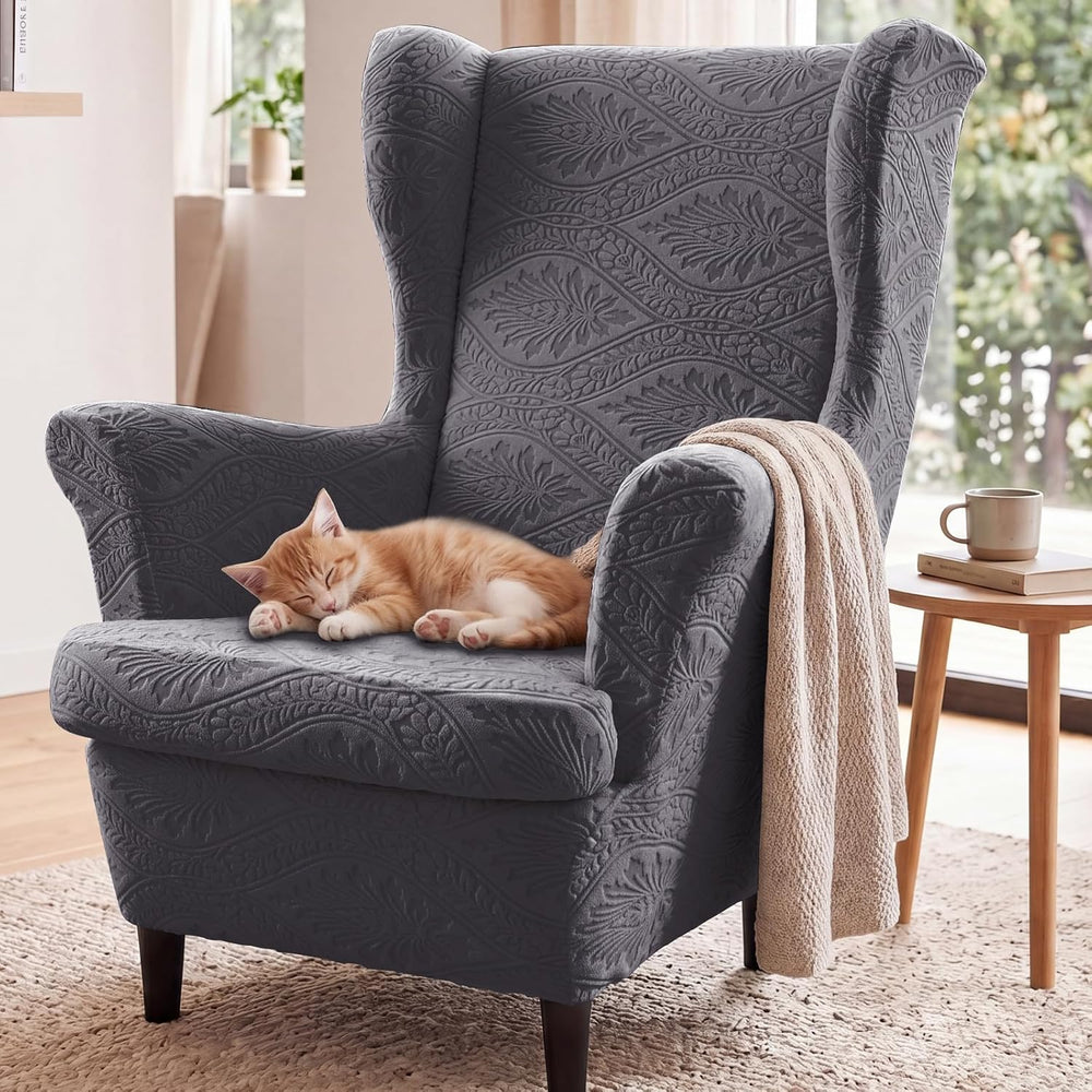 HAOYONG 2 Piece Wingback Chair Covers Stretch Wing Chair Slipcover Jacquard W...