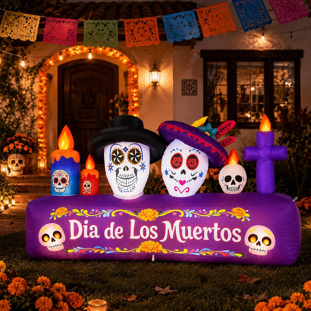 8FT Dia de Los Muertos Inflatable Decorations, 6FT Tall Day of the Dead Infla...