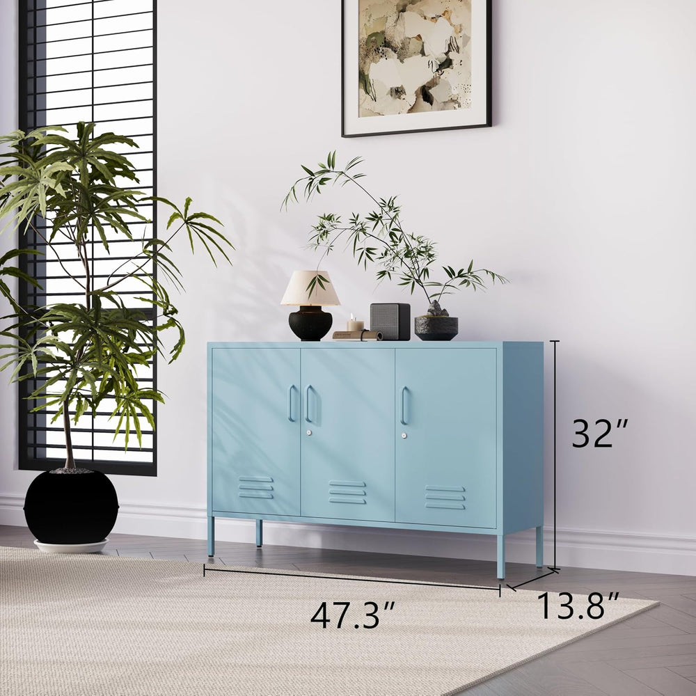 47.3" Wide Blue 3-Door Lockable Metal Storage Cabinet, Heavy-Duty Multip...