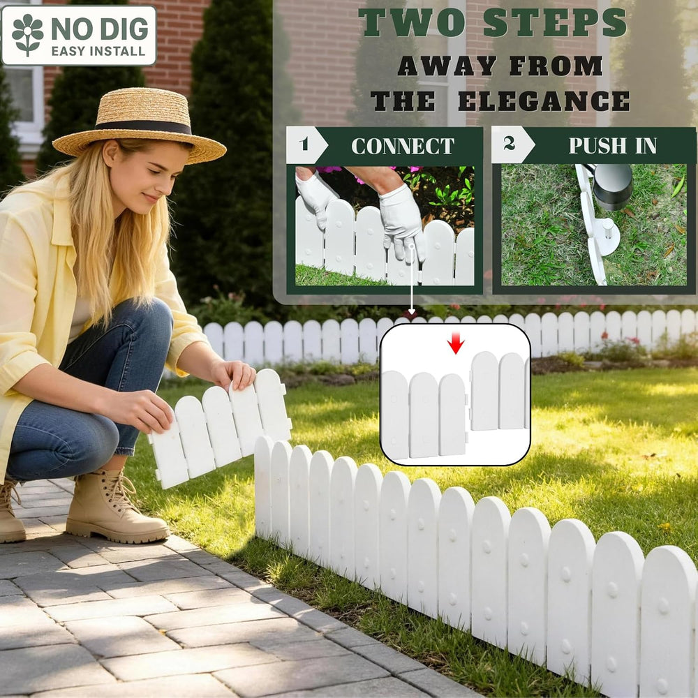 Evelyne Garden Border Edging: Wooden Fence Design - 8pcs White Yard Landscapi...
