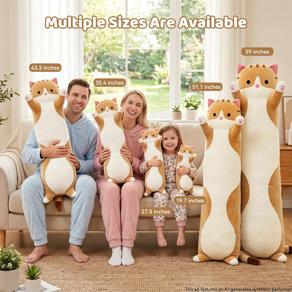 Cute Long Cat Plush Body Pillow, Soft Stuffed Animals 35.4 Inch