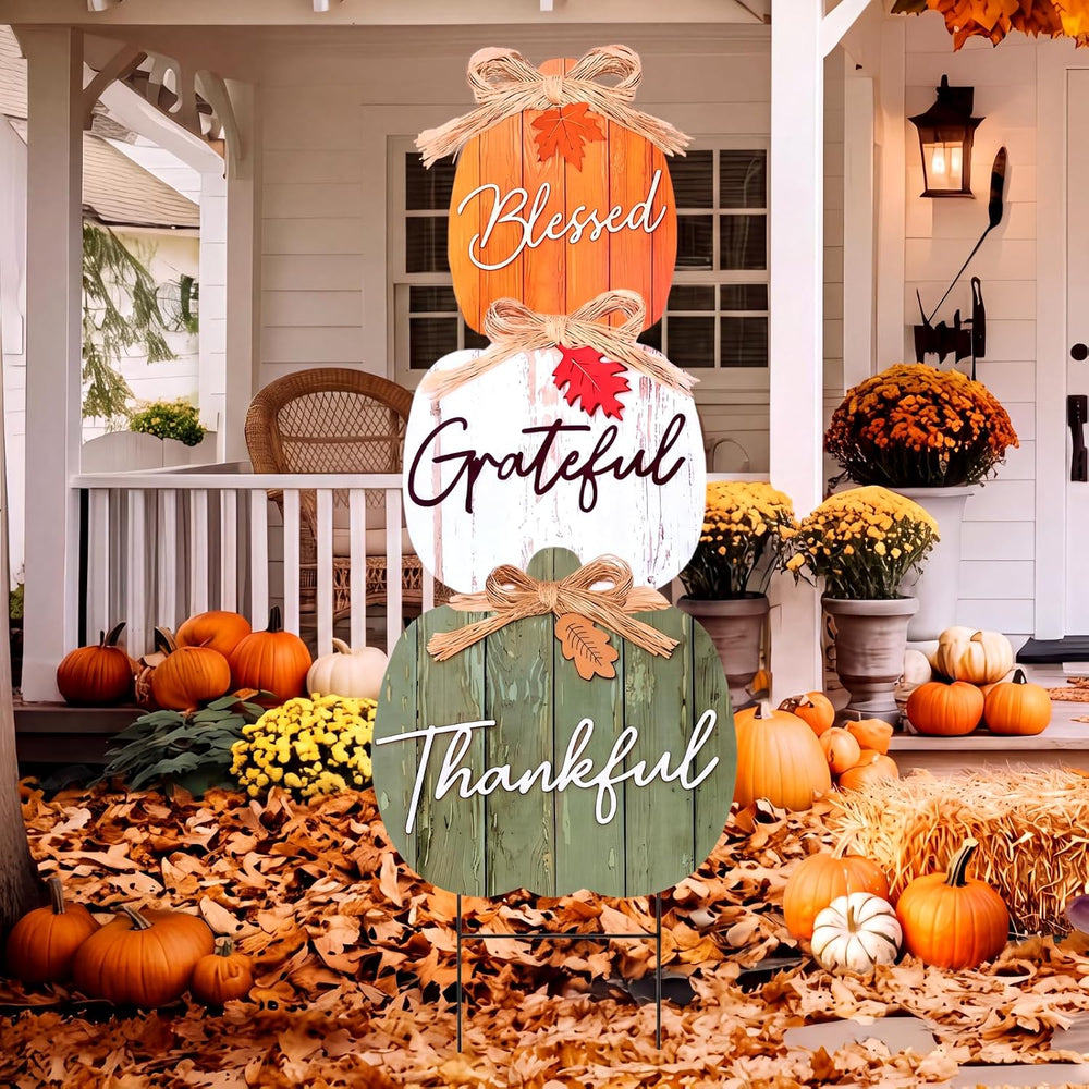 Weysat Fall Outdoor Decor Metal Pumpkin Yard Sign for Porch Lawn Garden