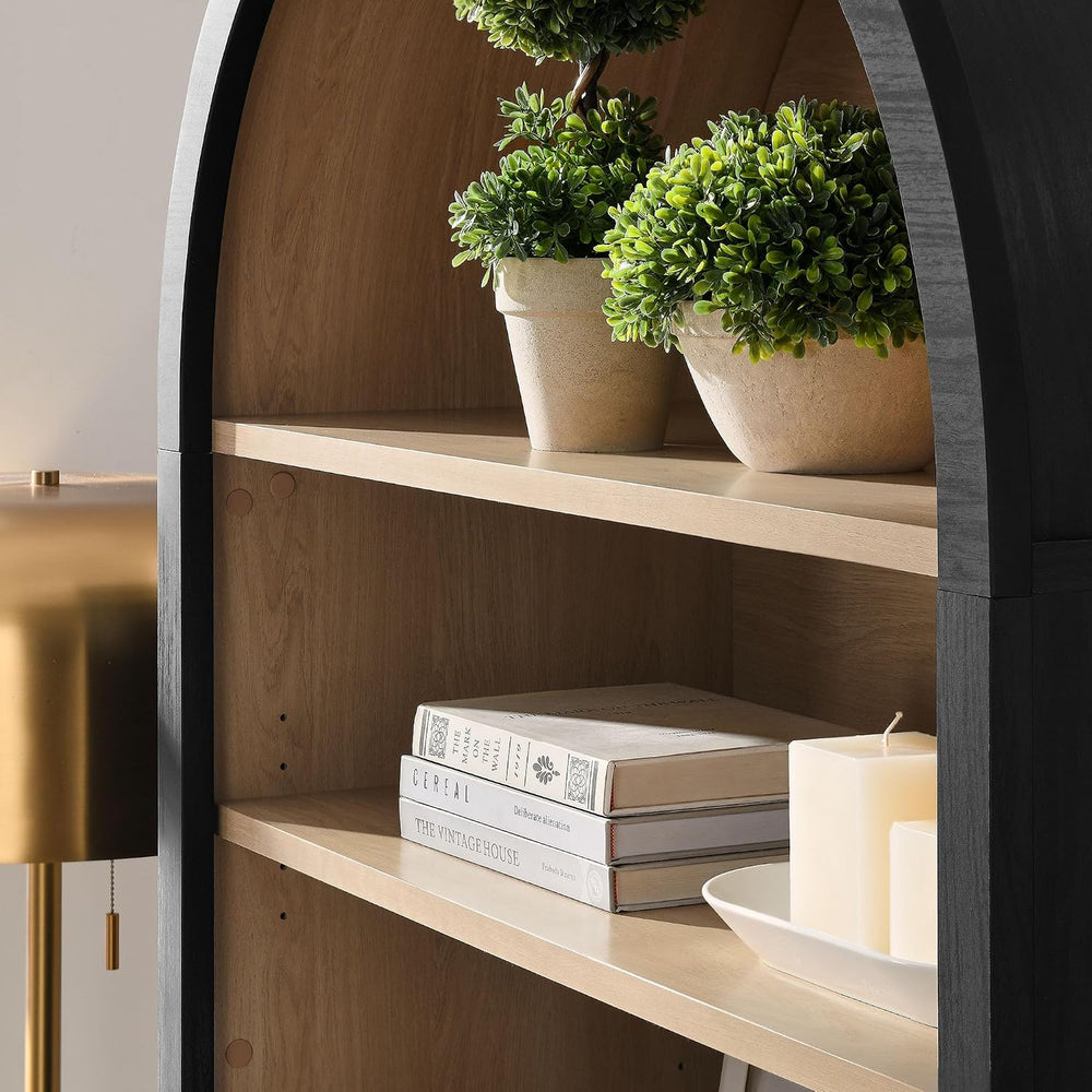 Modway Nolan Tall Arched Storage Display Cabinet in Black - 74 Inch Arch Book...