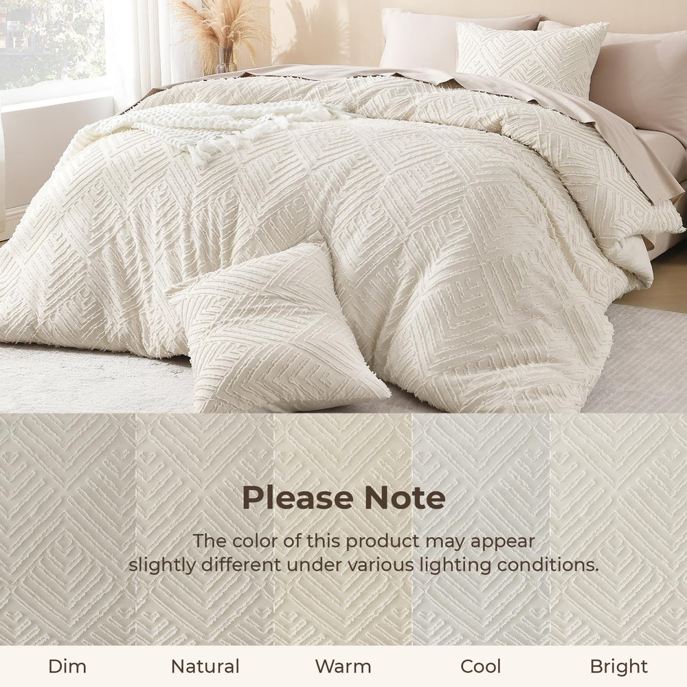 Litanika California King Comforter Set, 3 Pcs Beige Tufted Boho Bedding Set
