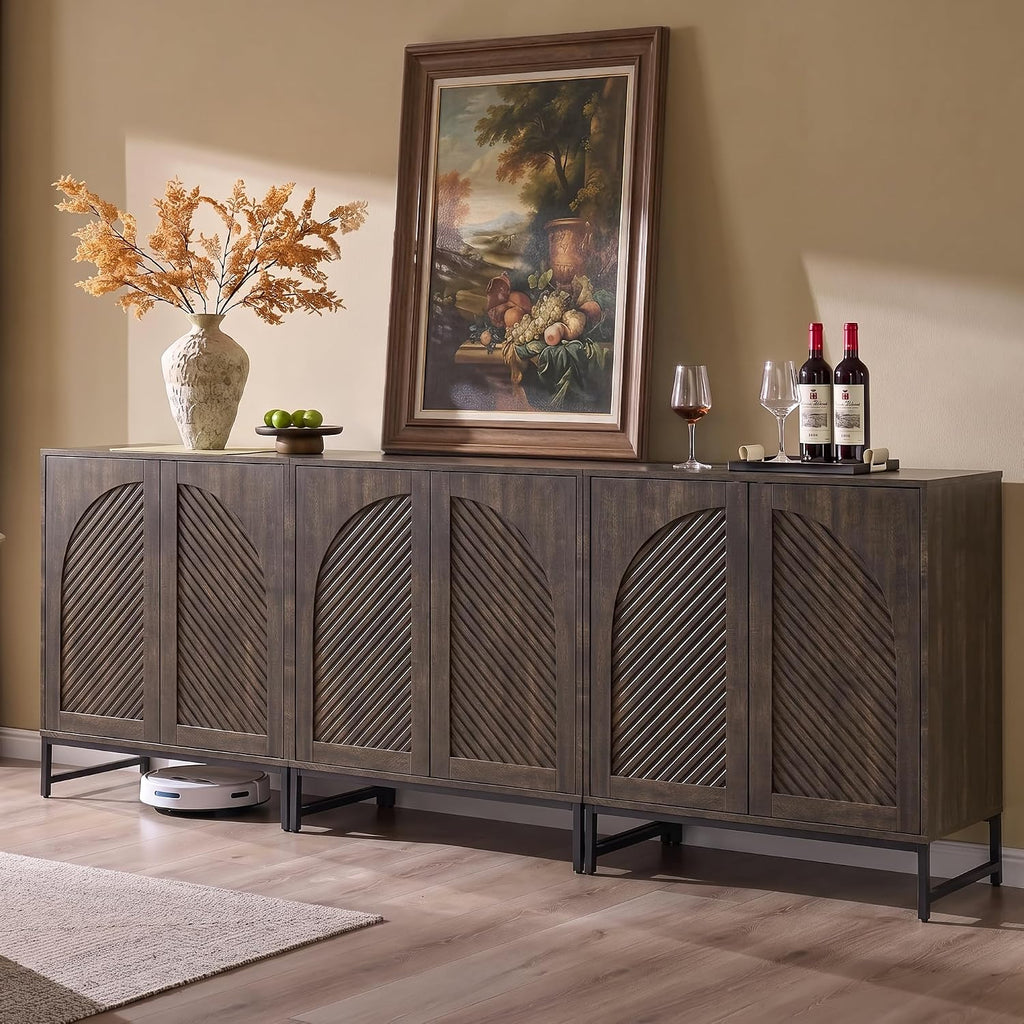 Modern Arched Sideboard Buffet Cabinet with Storage, Walnut
