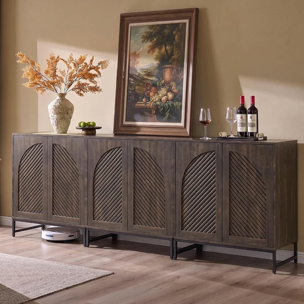 Modern Arched Sideboard Buffet Cabinet with Storage, Walnut