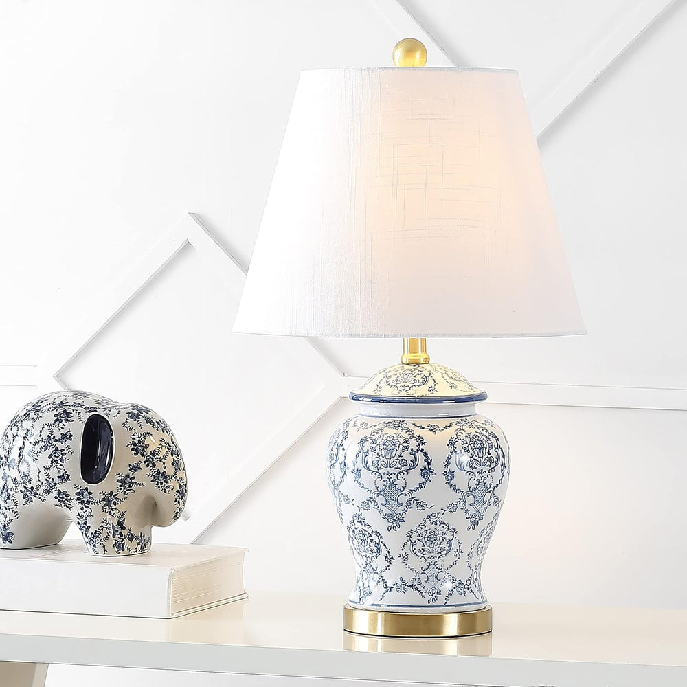 JONATHAN Y Juliana Chinoiserie Ceramic Urn Table Lamp 22.25", Blue/White