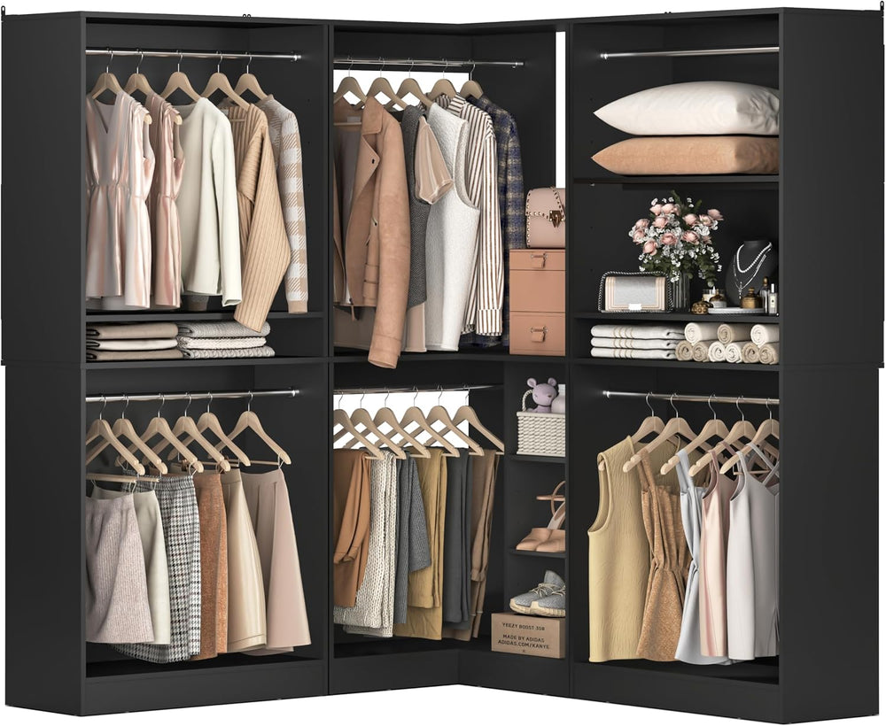 Unikito 108” Corner Closet System, 3-Piece L-Shaped Closet Organizer with 2 C...