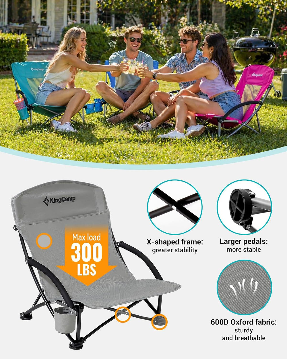 KingCamp High Beach Chairs 2 Pack, Folding Portable Chairs for Adults