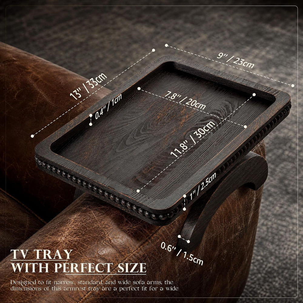 EOSAHR Couch Tray: Sofa Arm Tray with Beads for Living Room, Old Black