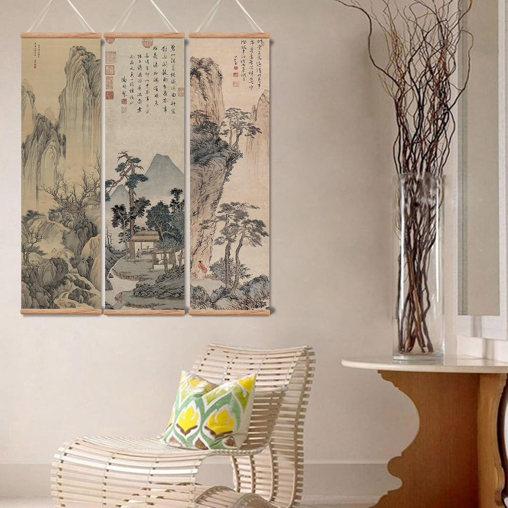 xinyuru Chinese Ancient Landscape Scroll Wall Art Poster, 3-Piece Set