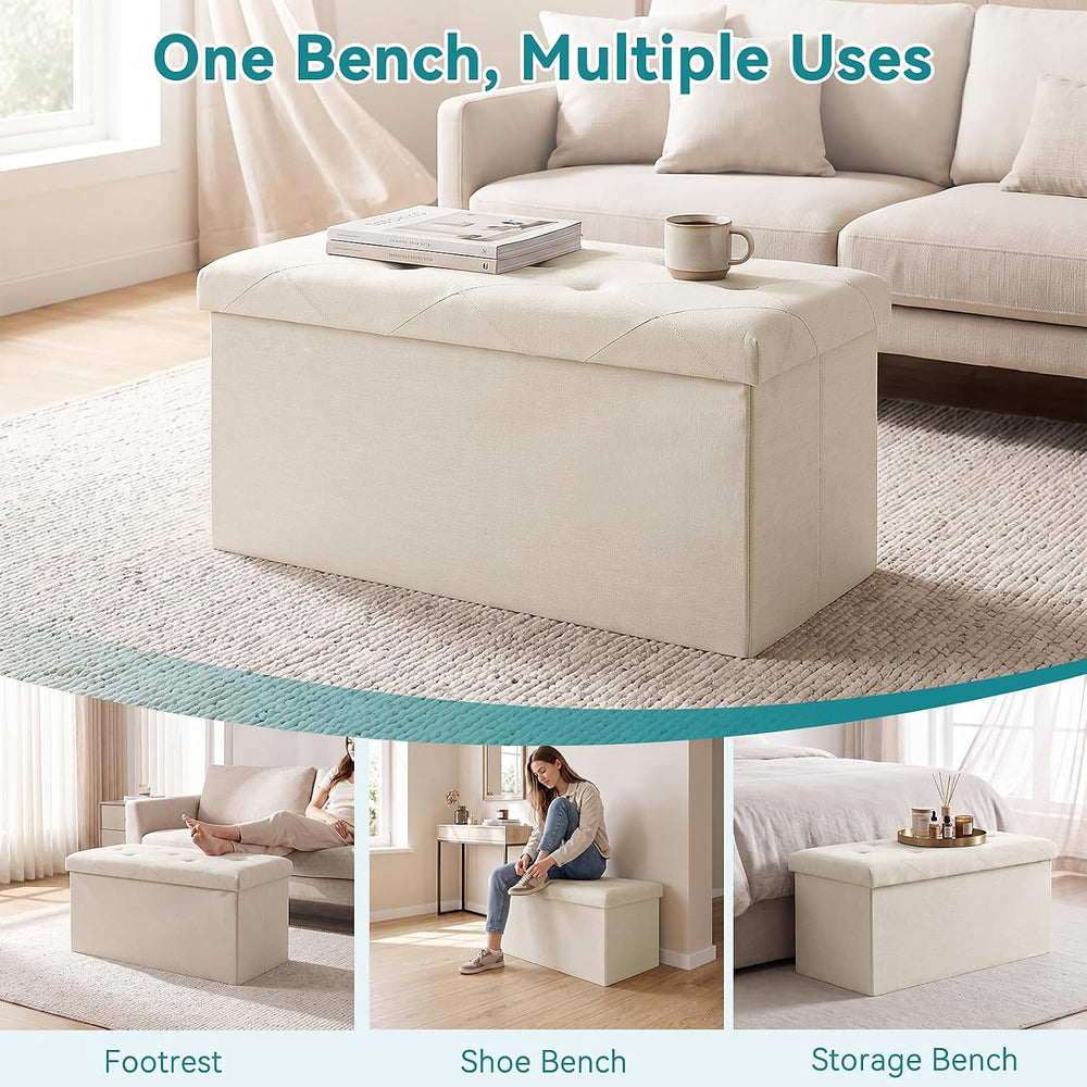 OLIXIS 30 Inch Folding Storage Ottoman Bench, Upholstered Foot Rest Stool