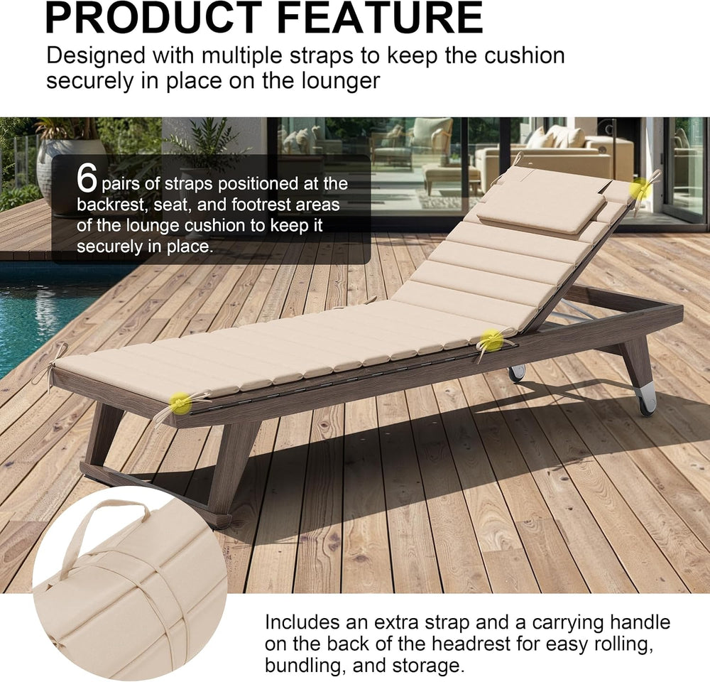 Crestlive Foldable Chaise Lounge Cushions Outdoor with Headrest, 71"x21&...