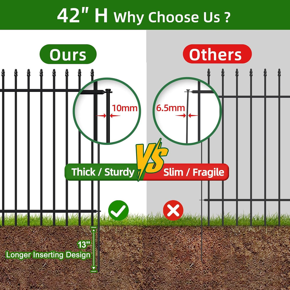 Decorative Metal Garden Fence 42" x 11.5', No-Dig Outdoor Fence with...