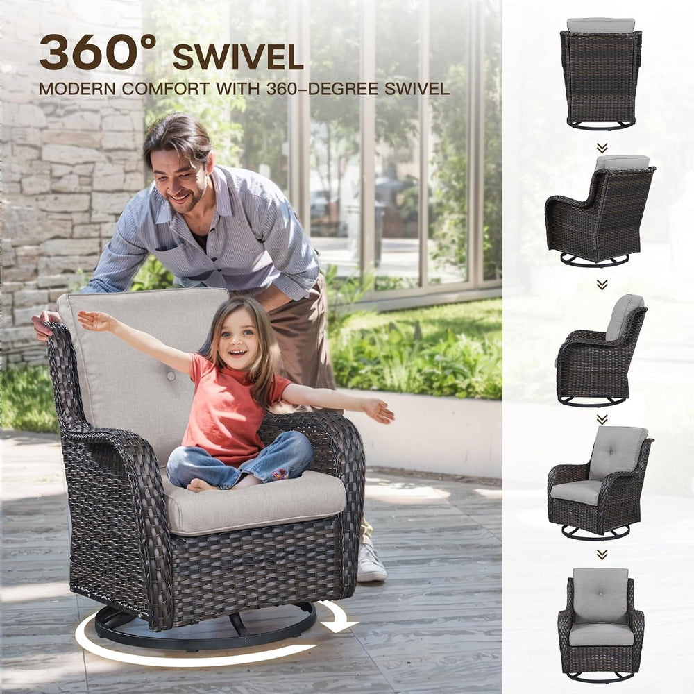 Patio Loveseat Glider Set, Resin Wicker Loveseat Glider with 2 Swivel Patio C...