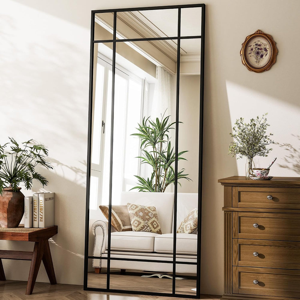 HARRITPURE Windowpane Full Length Mirror, 71"x30" Floor Mirror, Black