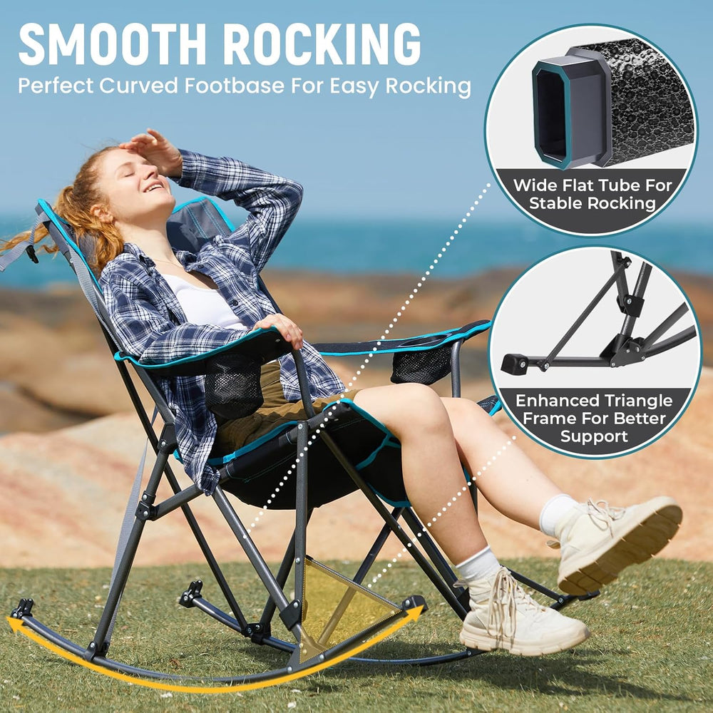 FUNDANGO Rocking Camping Chair for Adults, 400Lbs Folding Camp Chairs