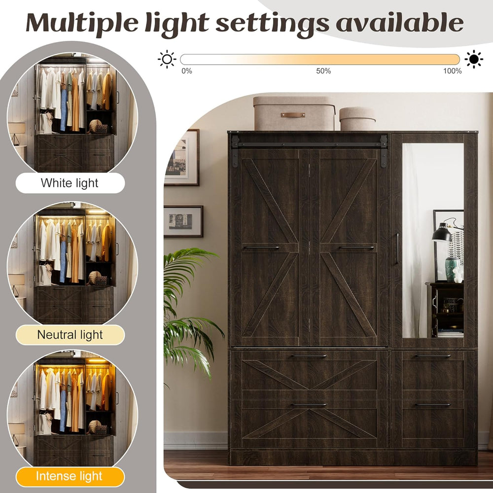 PAKASEPT Armoire Wardrobe Closet with w/Folding Sliding Barn Door