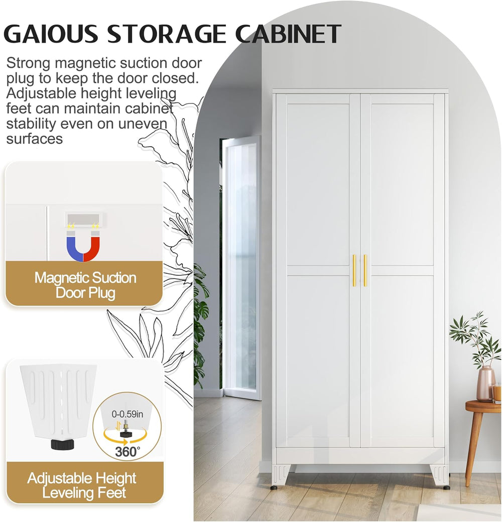 GAIOUS 71" Tall Metal Storage Cabinet with 2 Doors and 4 Adjustable Shelves