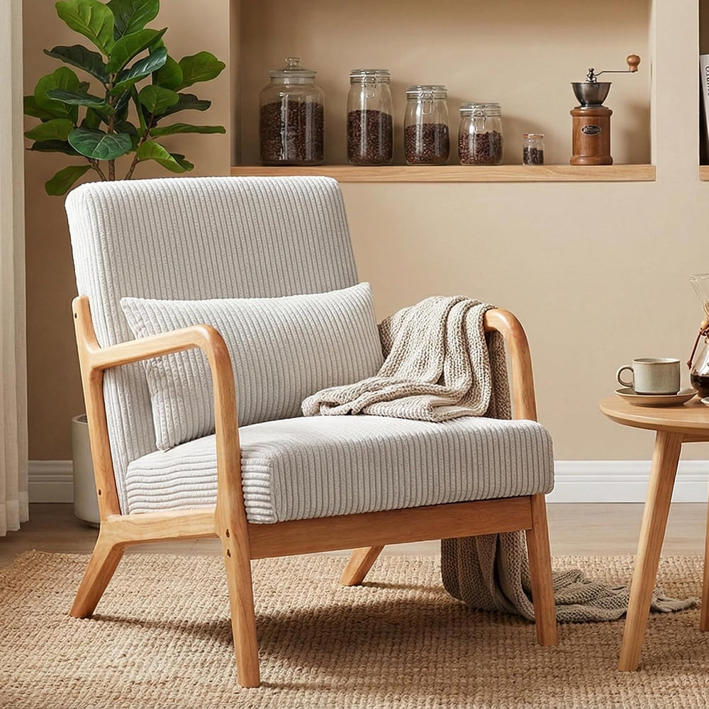 Mid Century Modern Accent Chair, Upholstered Fabric Armchair with Lumbar Pill...