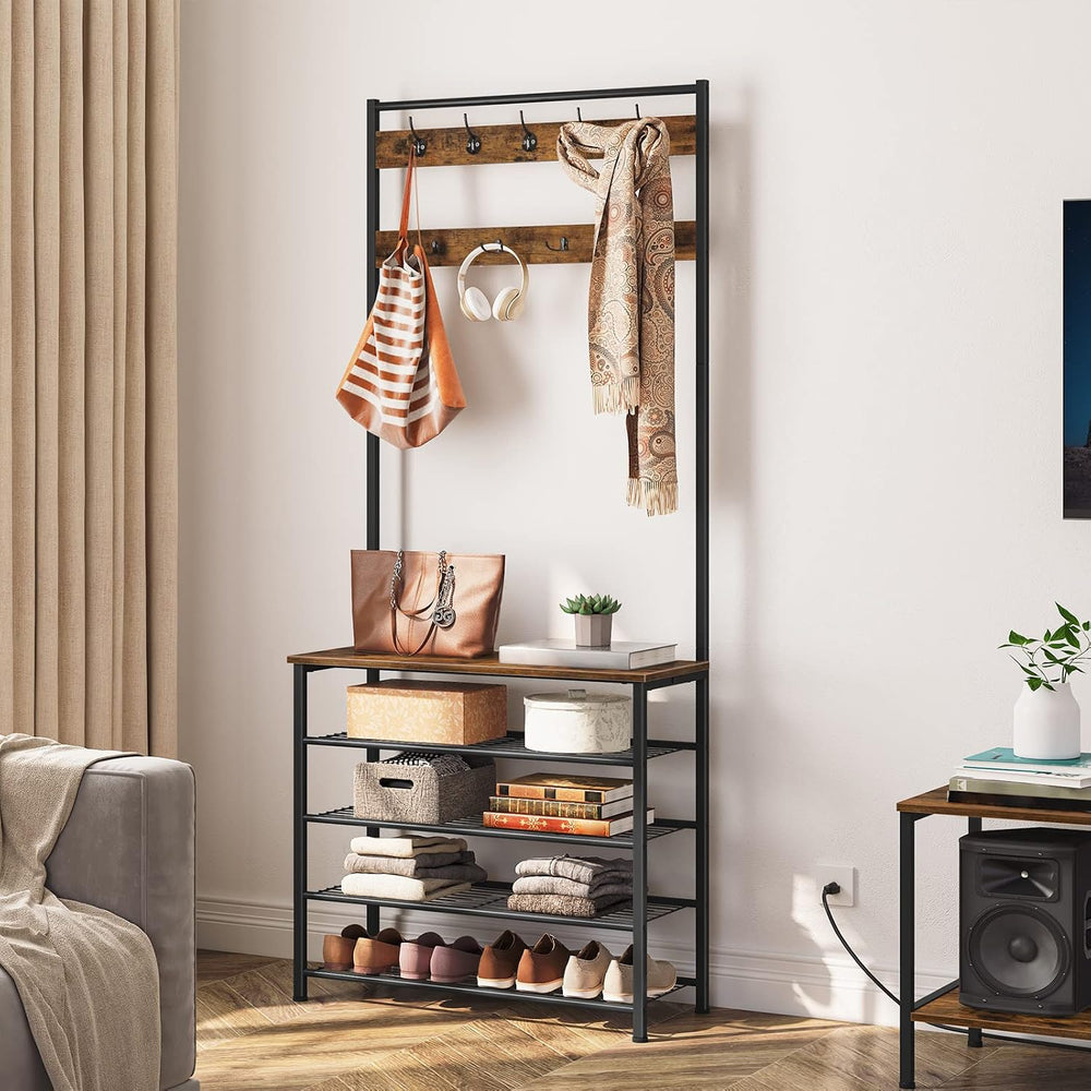 HOOBRO Hall Tree, Coat Rack with Shoe Rack, Hall Tree with Bench, 5 Tier Shoe...