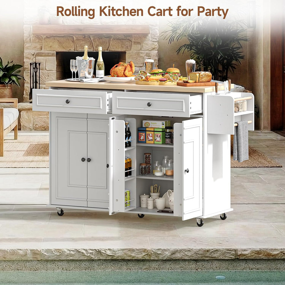 ComfyCorner 58" Rolling Kitchen Islands, Mobile Storage Kitchen Cart White