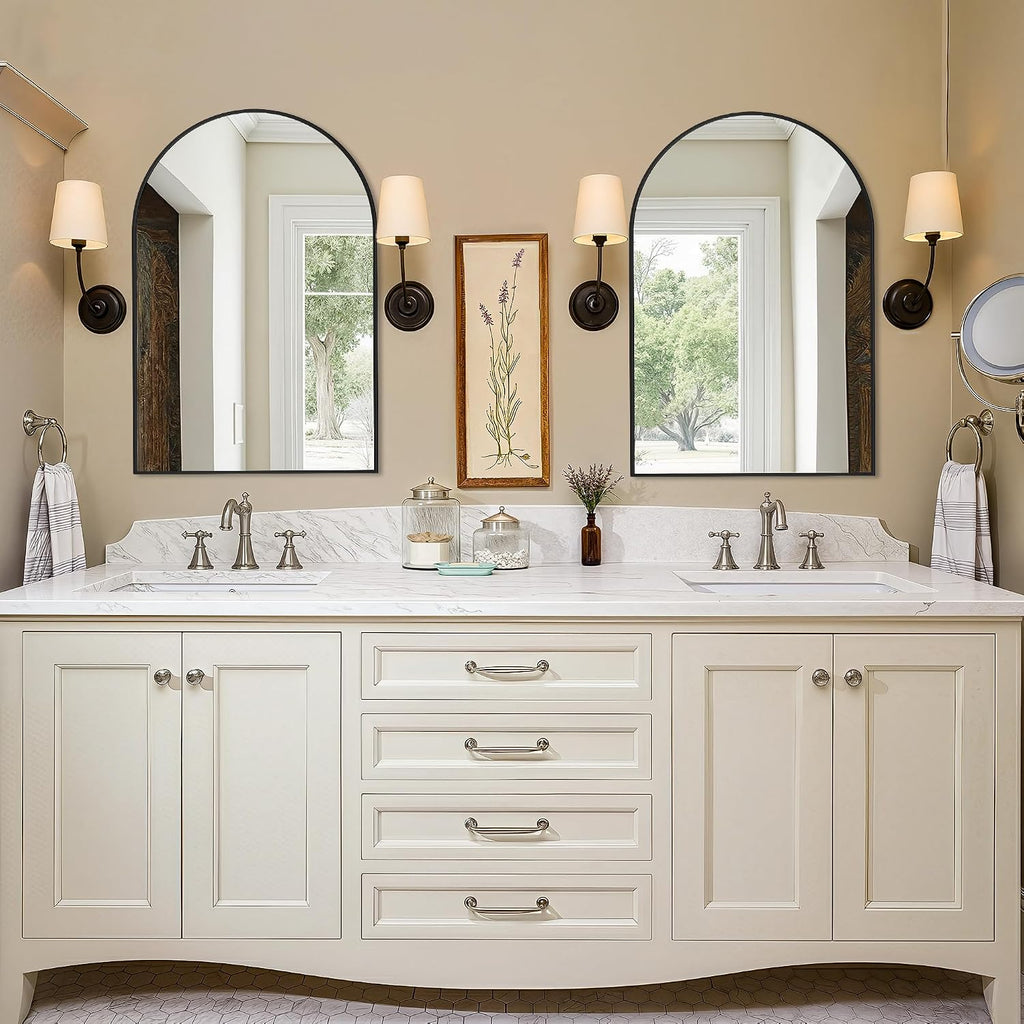 Arched Bathroom Vanity Mirror for Over Sink, 2 Pack 30”x20”, Black