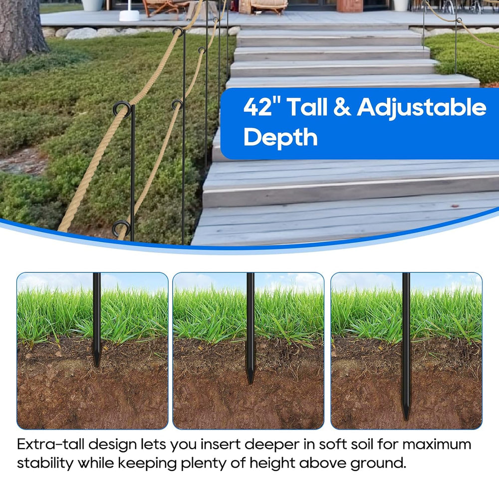 6 Packs 42" Tall Metal Rope Stakes with Pointed Ends