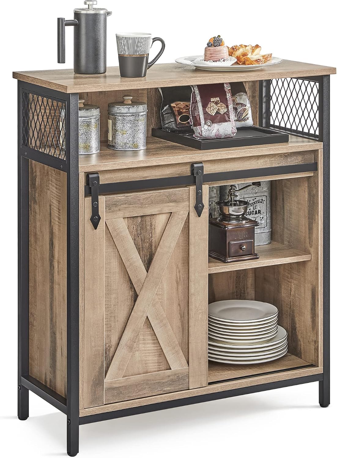 VASAGLE Buffet Cabinet, Coffee Bar with 1 Sliding Barn Door