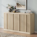 Fluted Buffet Cabinet with Storage, 60" Sideboard Buffet Storage Cabinet with 4 Doors & Adjustable Shelves, Wood Coffee Bar Credenza Storage Cabinet for Kitchen, Living Room, Natural Oak(1PCS)
