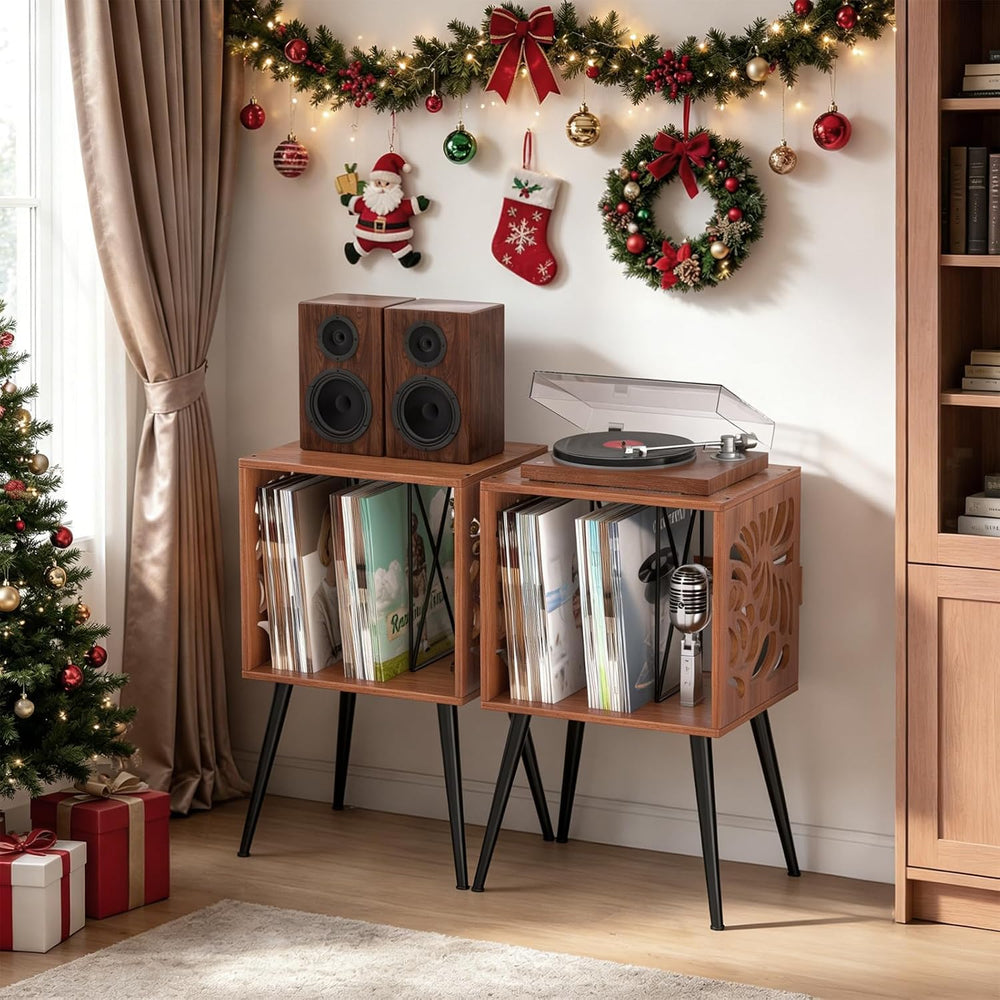 Stylish Record Player Stand with Storage, Holds 100+ Vinyl Records