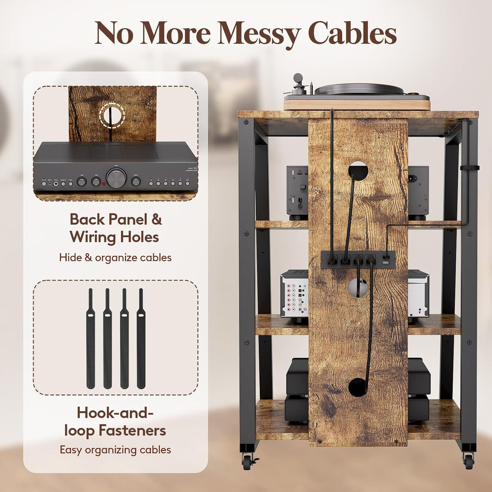 Lifewit 4 Tier Media Stand with Power & LED, Stereo Cabinet, Rustic Brown