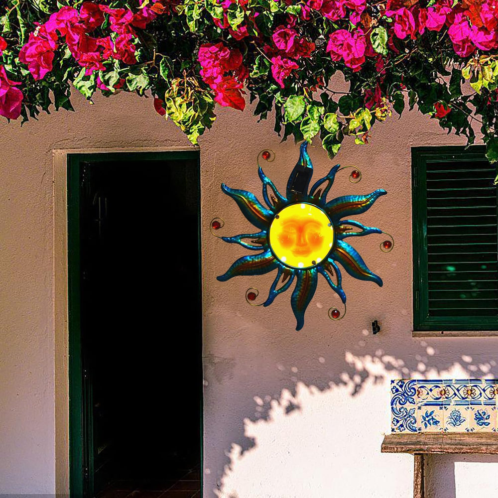 Goodeco Solar Sun Wall Art - 18" Smiling Sun Face with LED Lights