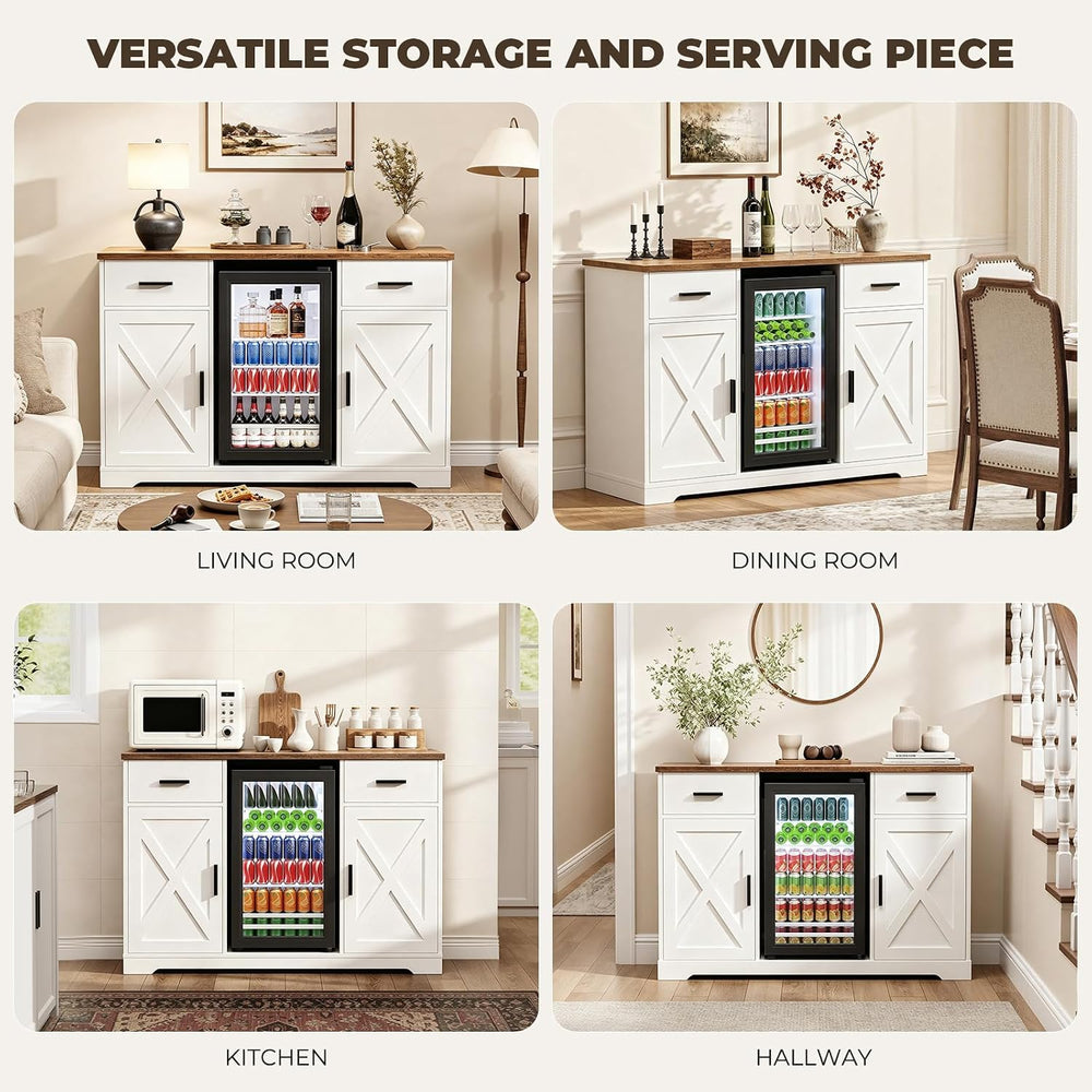 47" Farmhouse Coffee Bar Cabinet with Fridge Included, White