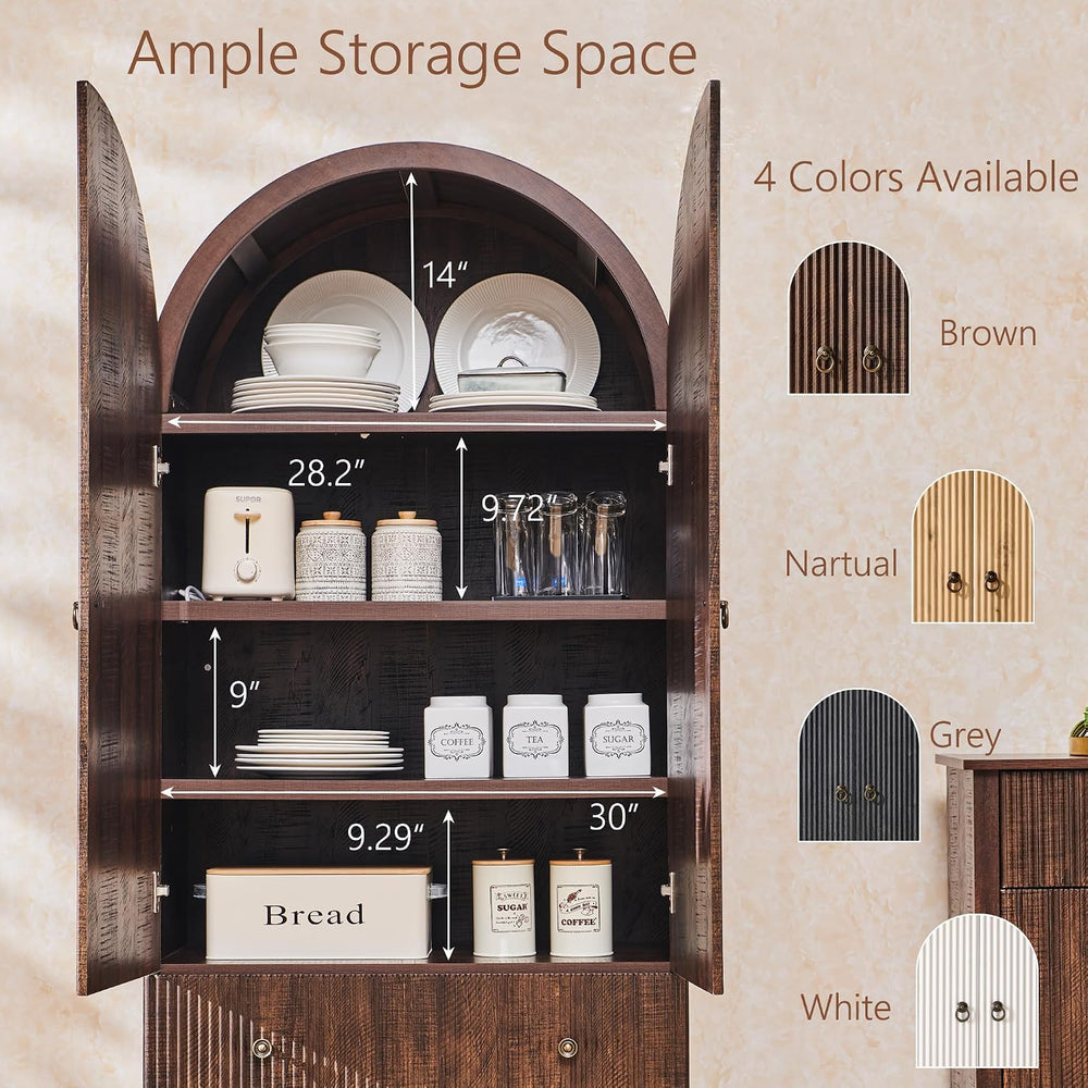 IFGET 71" Tall Arched Pantry Cabinet, Fluted Kitchen Storage Cabinet wit...