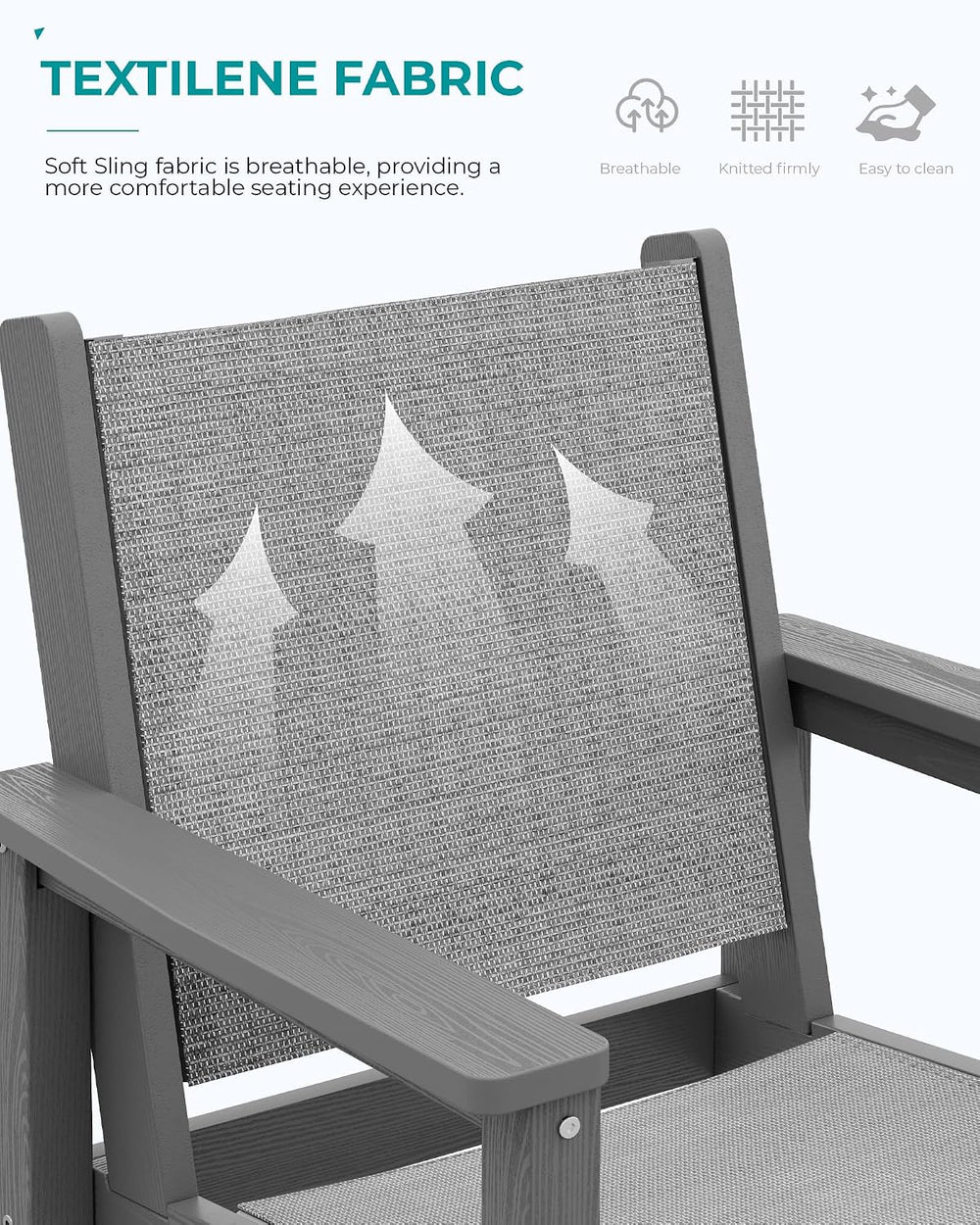SERWALL 3 Pcs Textilene Bar Height Adirondack Chairs and Table Set, Grey