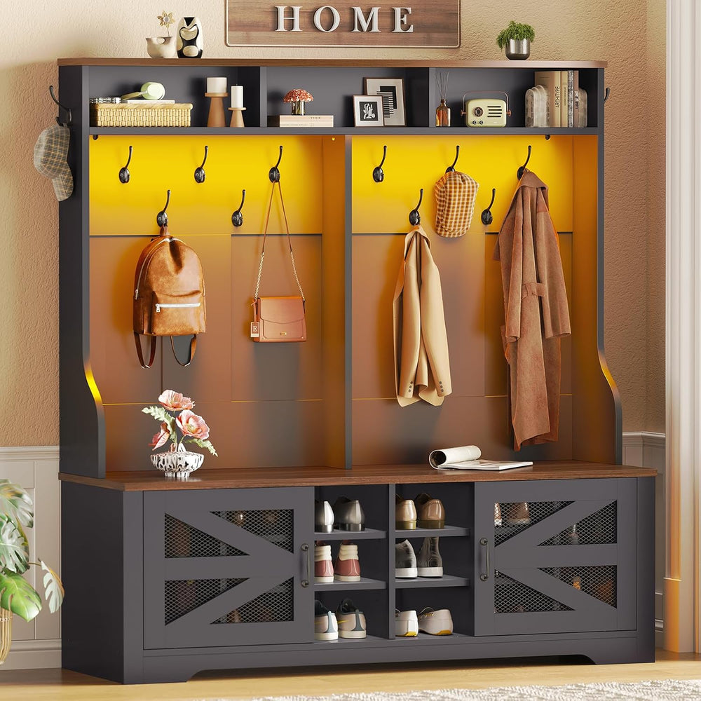 Itaar Hall Tree with Bench and Shoe Storage, 5-in-1 Entryway Bench with Coat ...