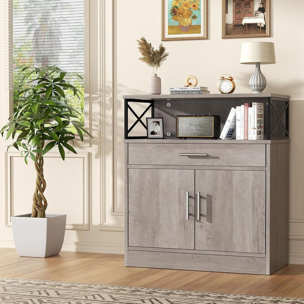 Shintenchi Kitchen Buffet Cabinet, Farmhouse Storage Cabinet, Gray