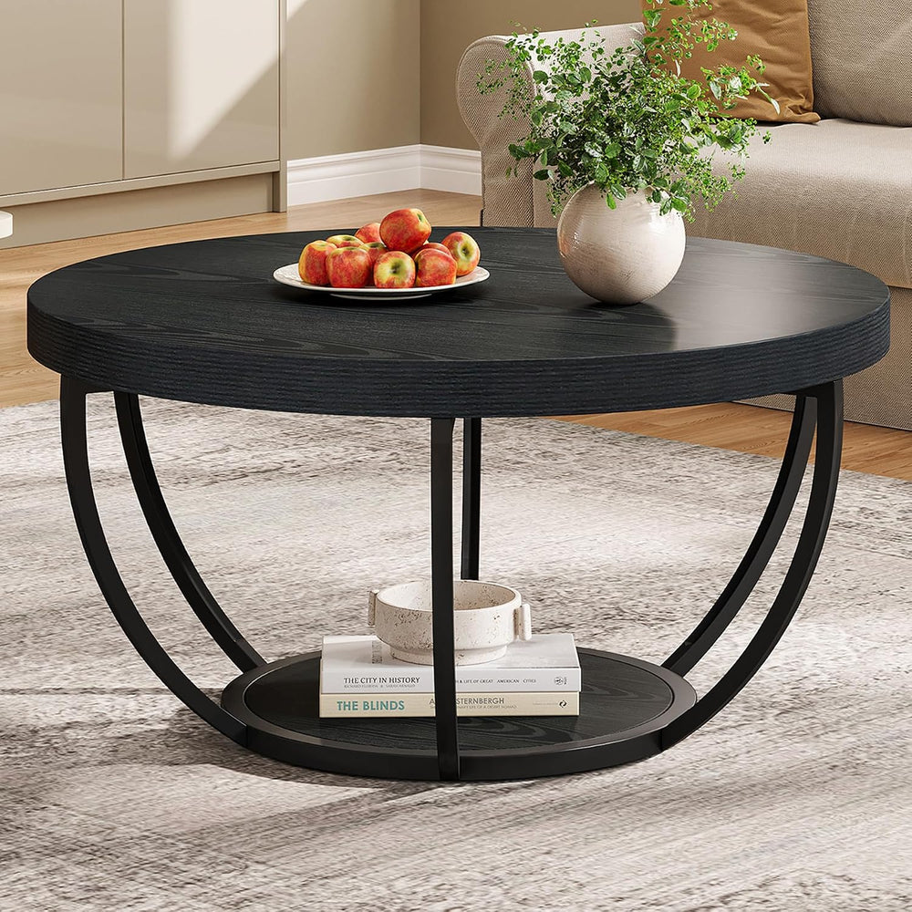 Tribesigns Round Coffee Table with Storage, 31.7" Black Living Room Table