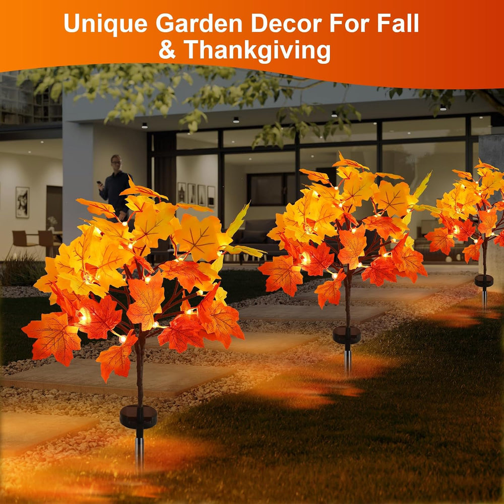 4Pack Fall Solar Lights Outdoor Waterproof,80LED 160 Maple Leaves Solar Garde...