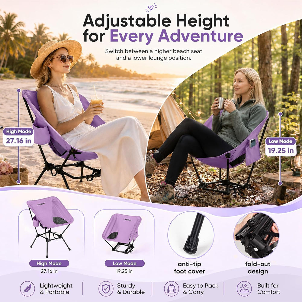 Purple Ultralight Camping Chair for Adults, 350 lb Capacity