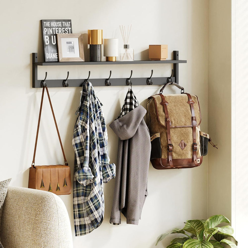 BAMEOS Wall Hooks with Shelf 35 Inch Length Entryway Hanging Shelf Wood Coat ...