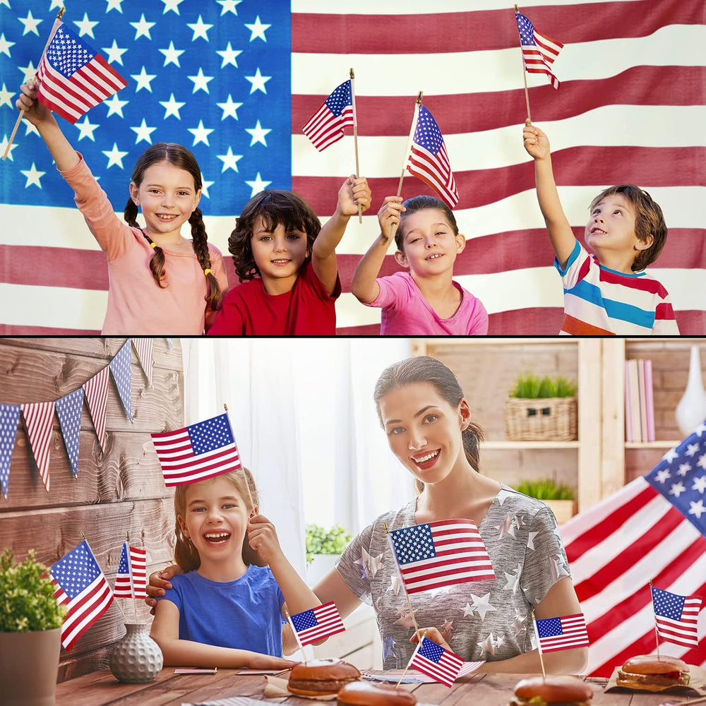 Tegeme 150 Pack Small American Flags on Stick 4 x 6 Inch Bulk