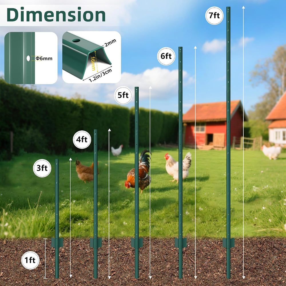 Metal Fence Post 4feet, Heavy Duty Garden Fence Post for Holding Wire Fence, ...