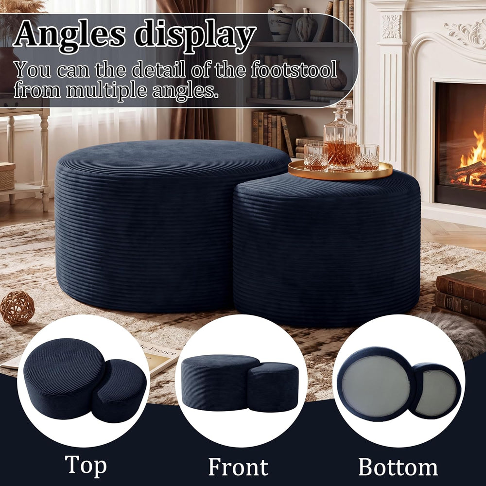 BSHOMGI Nesting Coffee Table Set of 2,Corduroy Ottoman Soft Foot Rest Movable...