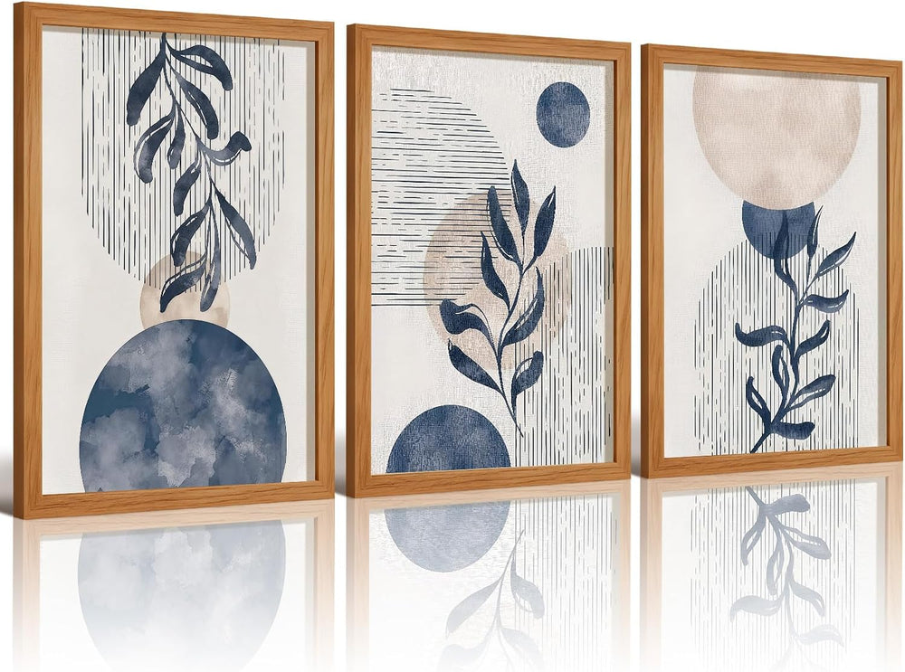 HCJWCXD 3 Pcs Framed Boho Navy Blue Canvas Wall Art 12x16 Inch