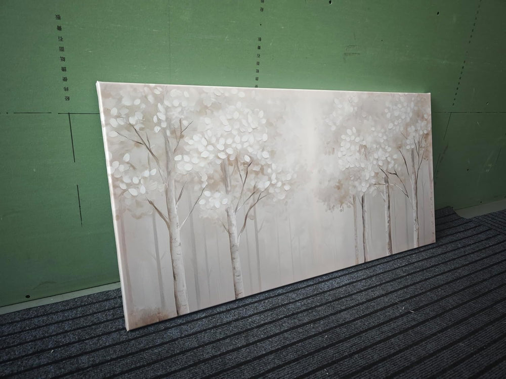 ANCXWOTER Large Forest Wall Art for Living Room Light Grayish-White Misty Bir...